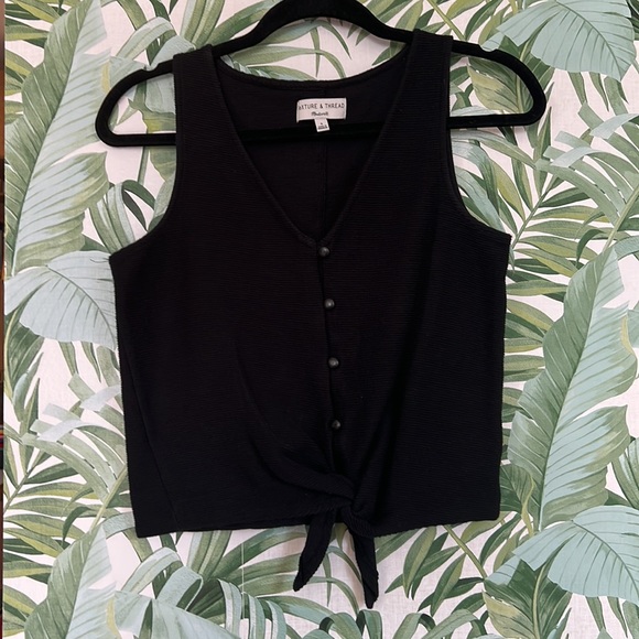 Madewell | Texture & Thread Black Tie-Front Tank Top with Buttons - Picture 2 of 7